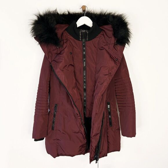 NEW Ellabee Burgundy Double Bib Down Parka with Faux Fur Hood - Picture 2 of 12